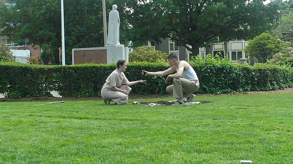 with Meg Di Maggio and Michael Kelly at Veterans' Memorial Cemetery. Photo credit: Matty Mae Theater Project